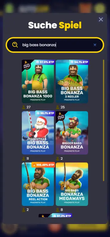 Big Bass Bonanza in der App-Lobby finden
